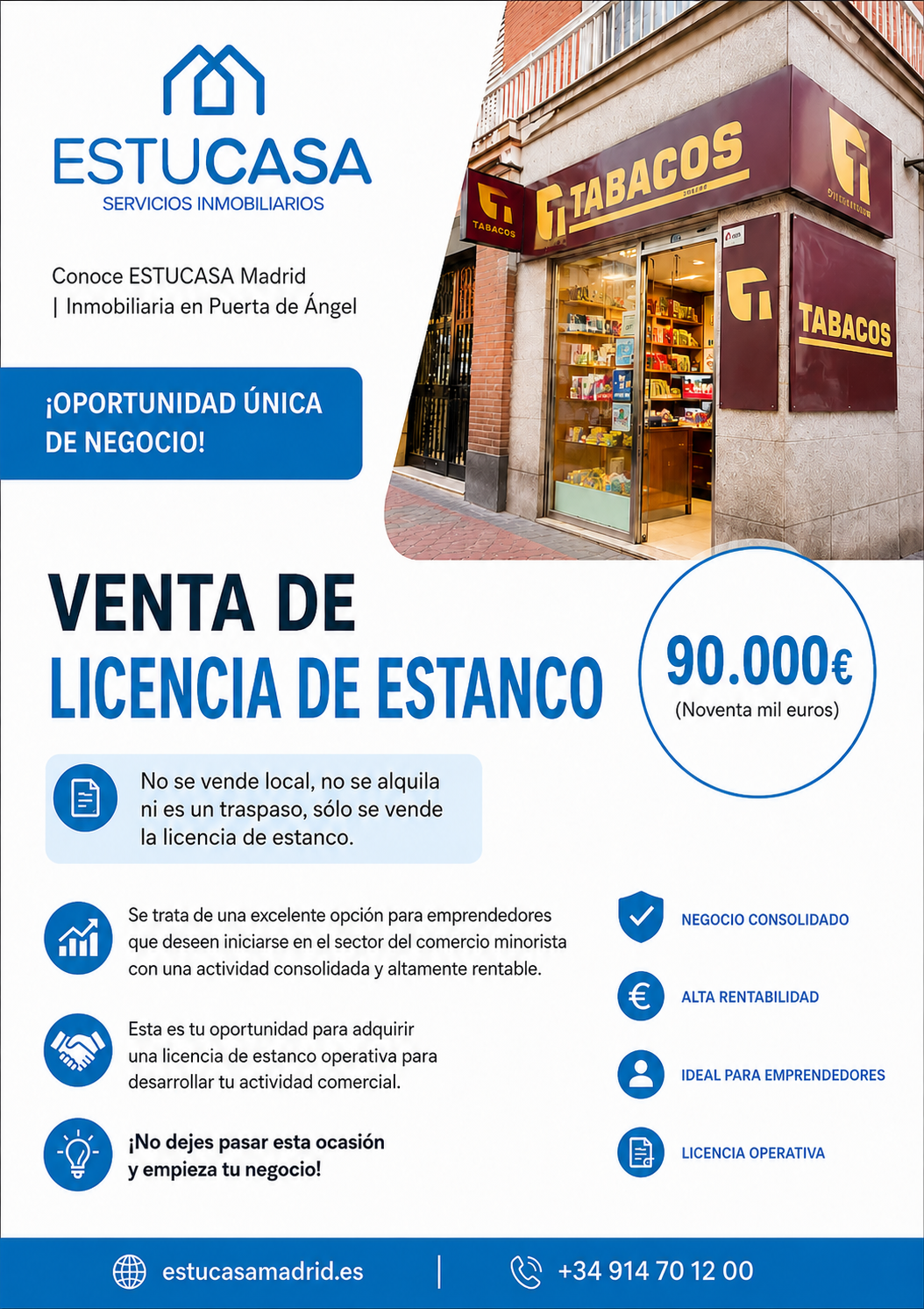 Vente de licence de bureau de tabac à Madrid, Madrid