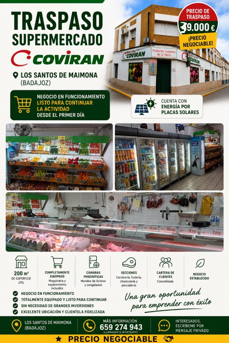 Traspaso de supermercado en Diego Hidalgo Duran, Los Santos de Maimona