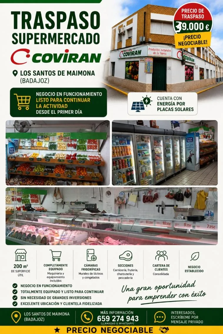 Traspaso de supermercado en Diego Hidalgo Duran, Los Santos de Maimona